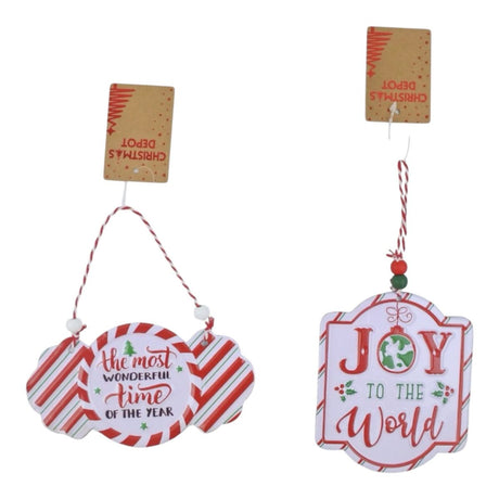 2 Pack Christmas Metal Sign Decorations - Red and White