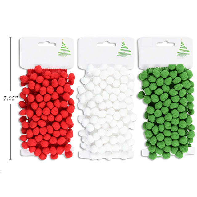 Christmas Pompom Garland 3M - Assorted Green/Red/White