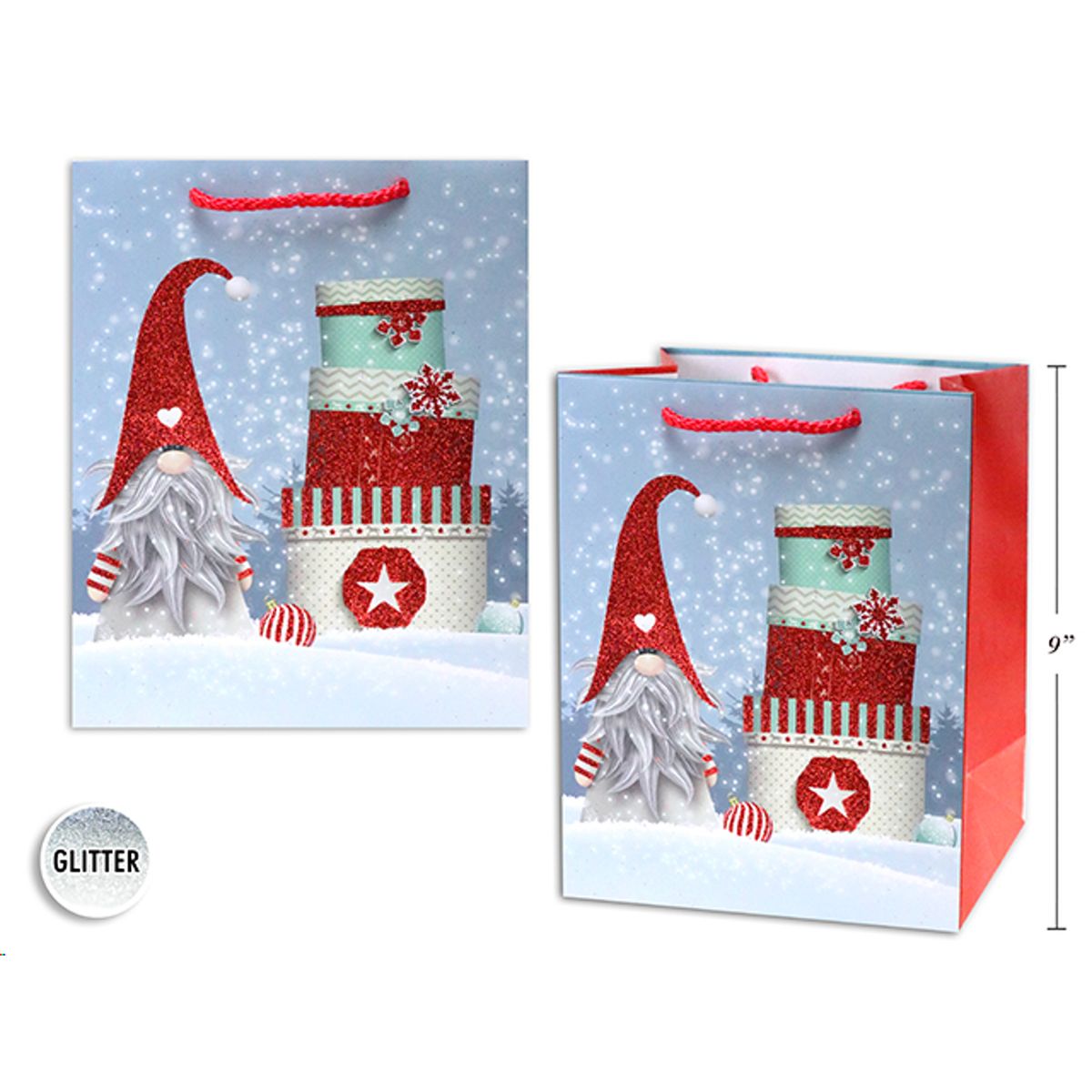 Small Christmas Gnome Gift Bag 17.8 x 23 x 10cm