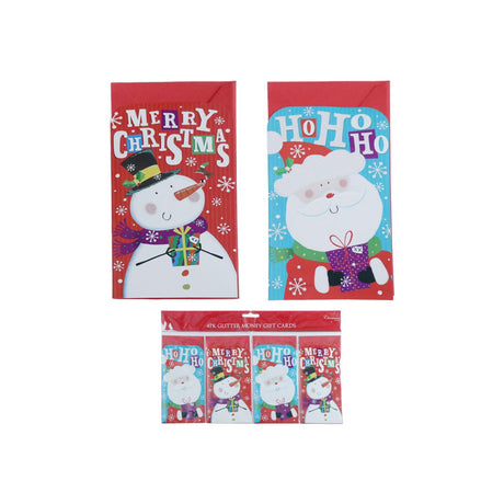 4 Pack Christmas Money Wallets with Glitter Detail
