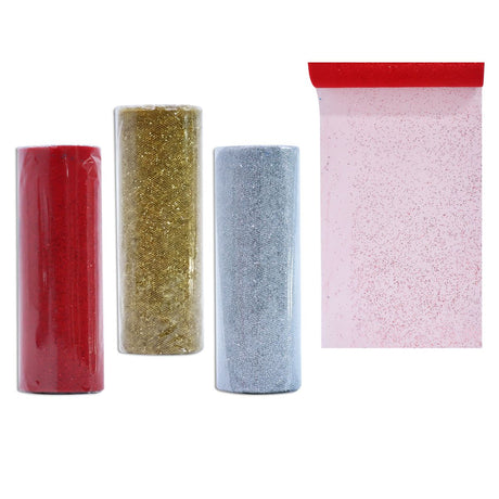 3 Pack Christmas Glitter Tulle Ribbon 15cm x 4.5m - Assorted