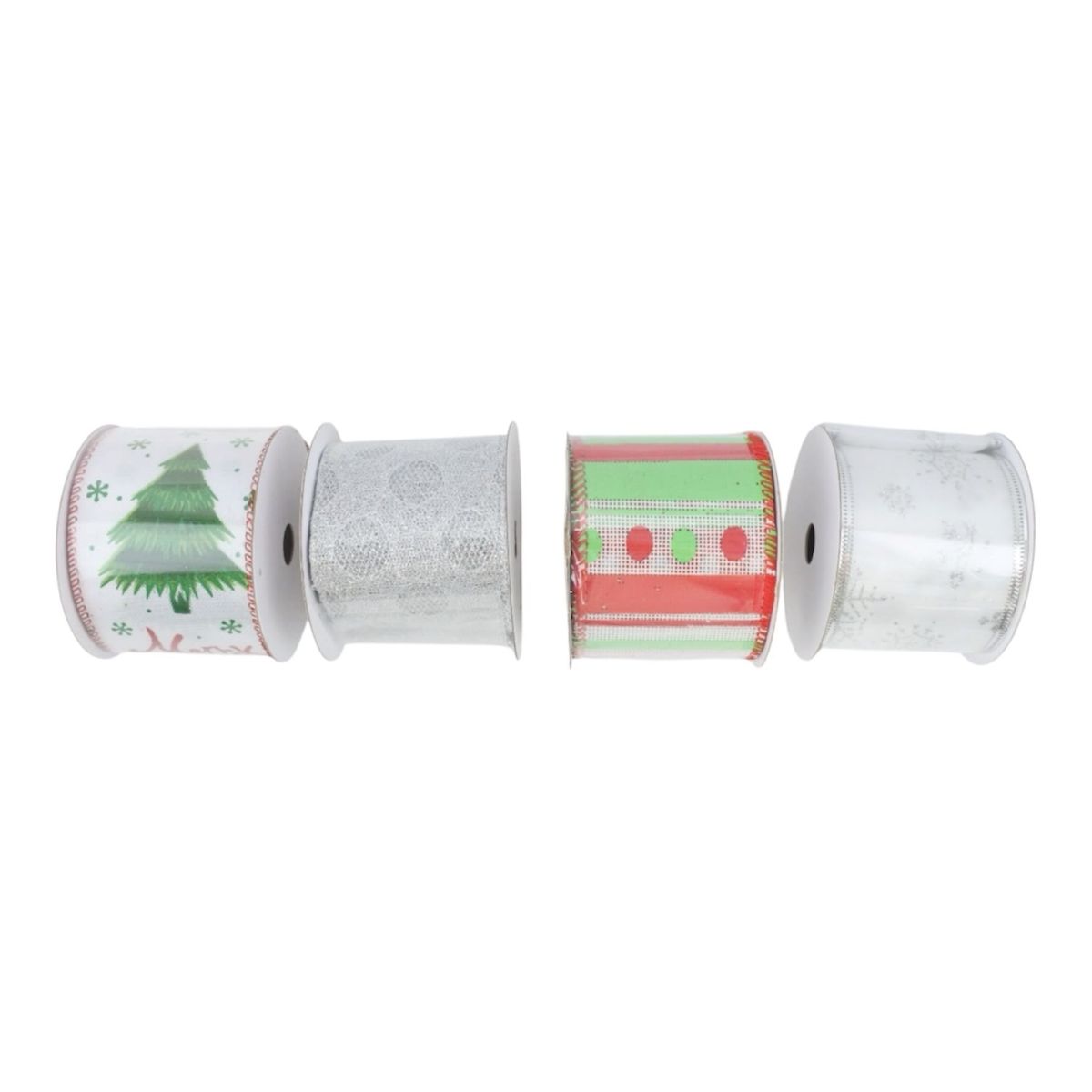 24 Pack Christmas Ribbon Spools 6.3cm x 2.7m - White