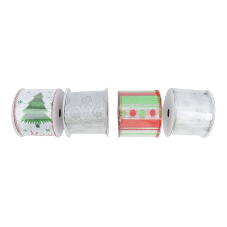 24 Pack Christmas Ribbon Spools 6.3cm x 2.7m - White