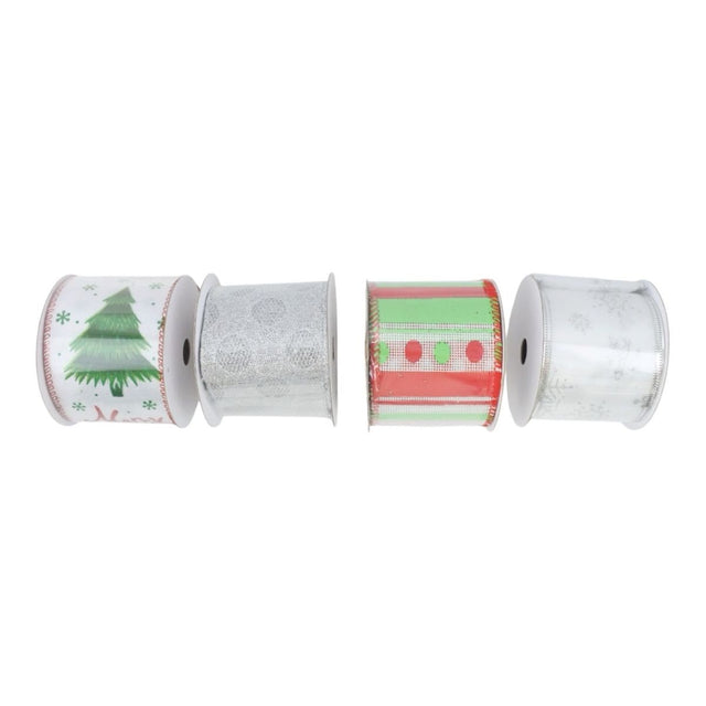 24 Pack Christmas Ribbon Spools 6.3cm x 2.7m - White