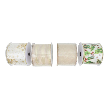24 Pack Christmas Ribbon Spools 6.3cm x 27m - Gold & White