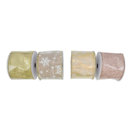 24 Pack Christmas Ribbon Spools 6.3cm x 2.7m - Champagne Gold