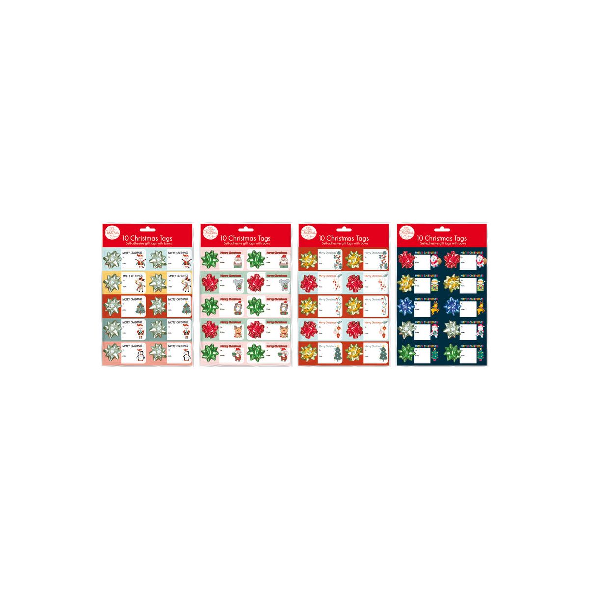 10 Pack Self-Adhesive Christmas Gift Tags with Bows