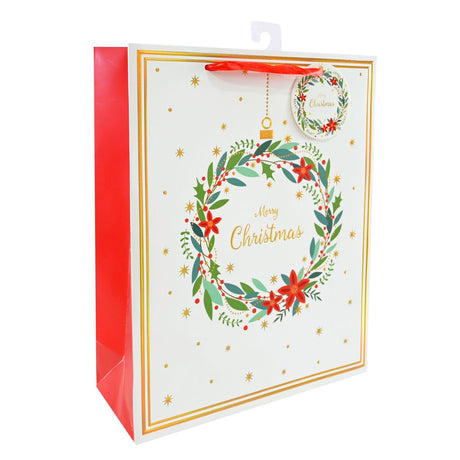 Large Foiled Wreath Gift Bag with Tag - Assorted