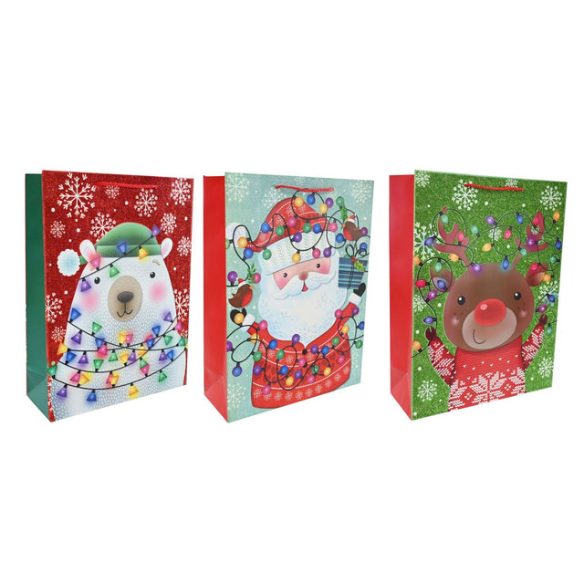 XL Christmas Character Glitter Gift Bag - Assorted