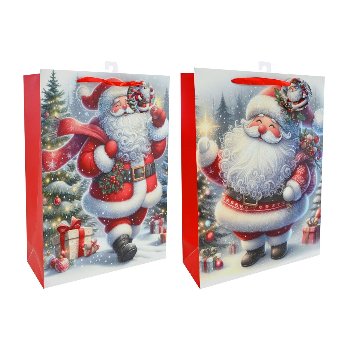 XL Snowy Cute Santa Glitter Gift Bag - Assorted
