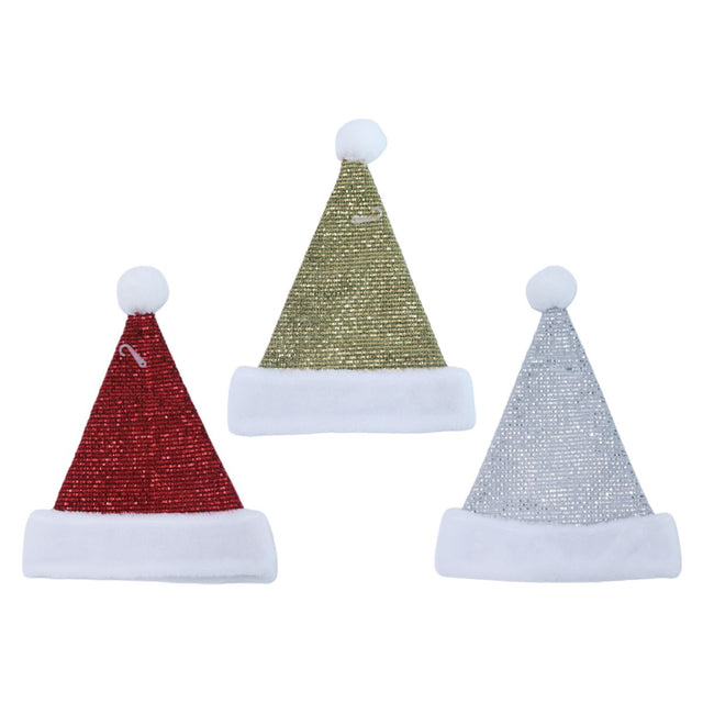 3 Pack Shiny Santa Hats - Red, Gold and Silver Assorted
