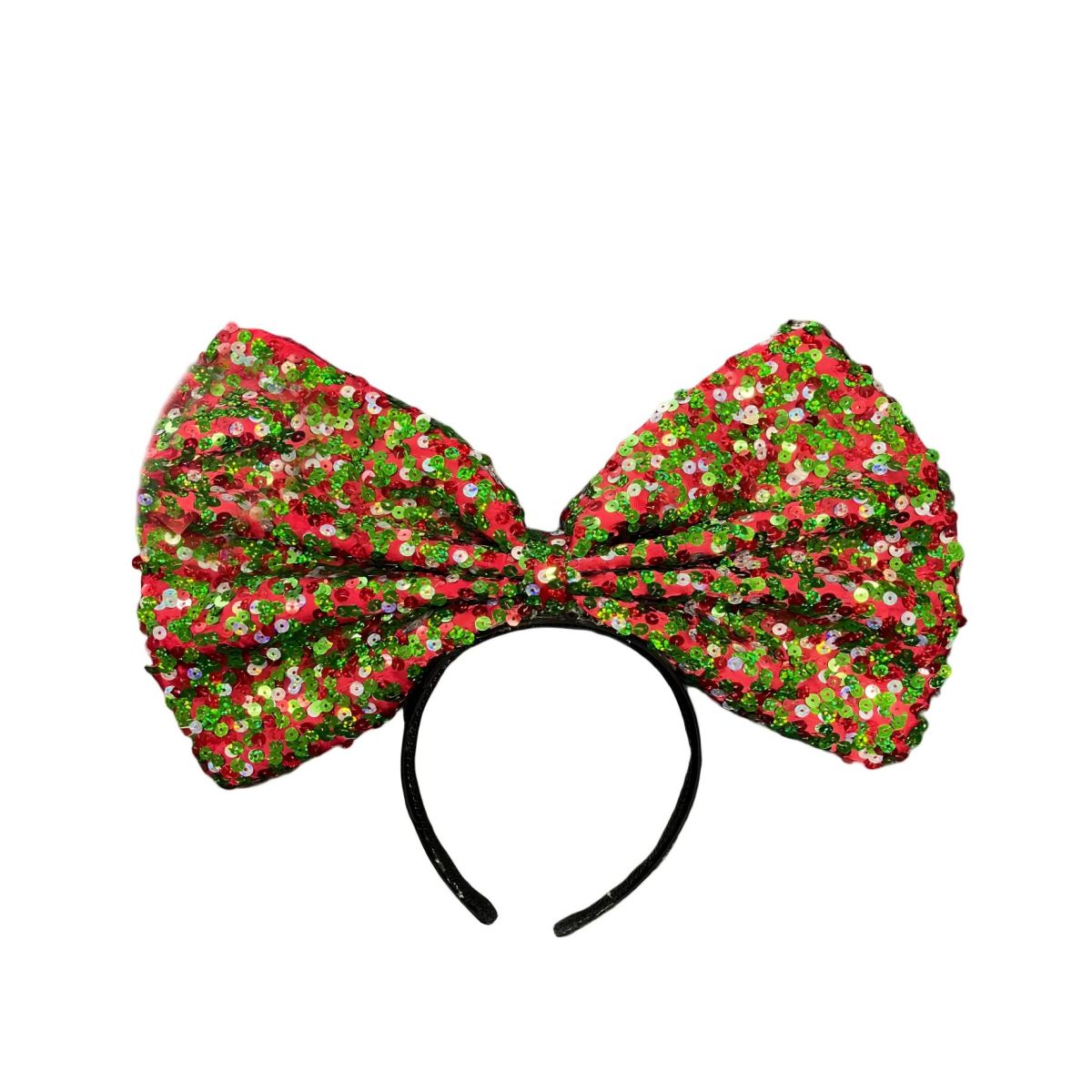 Christmas Jumbo Sequin Bow Headband - Red