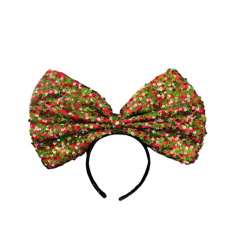 Christmas Jumbo Sequin Bow Headband - Red