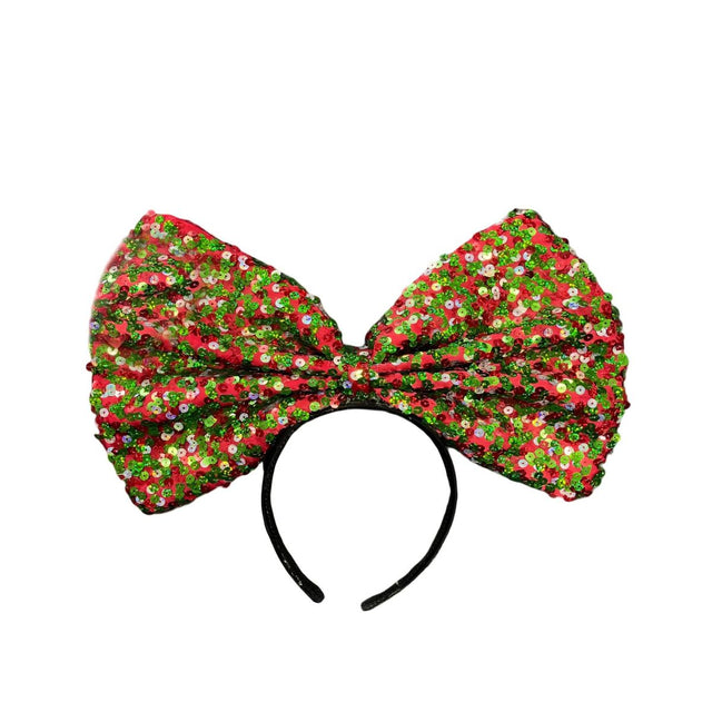 Christmas Jumbo Sequin Bow Headband - Red