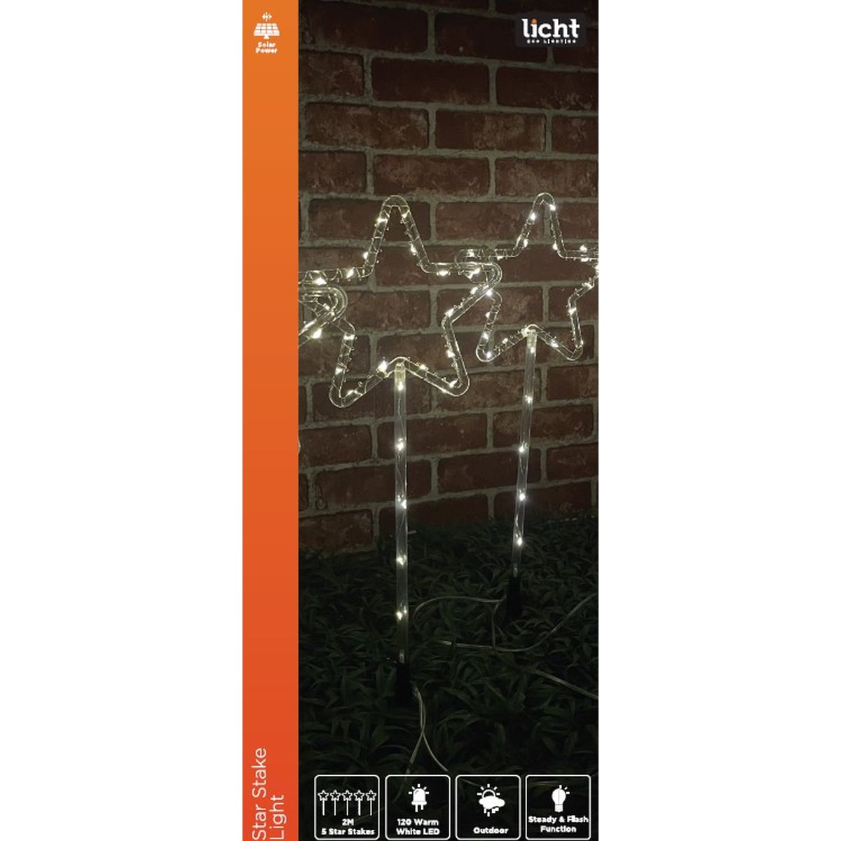 5 Pack Solar Star Stake Lights Warm White 50cm