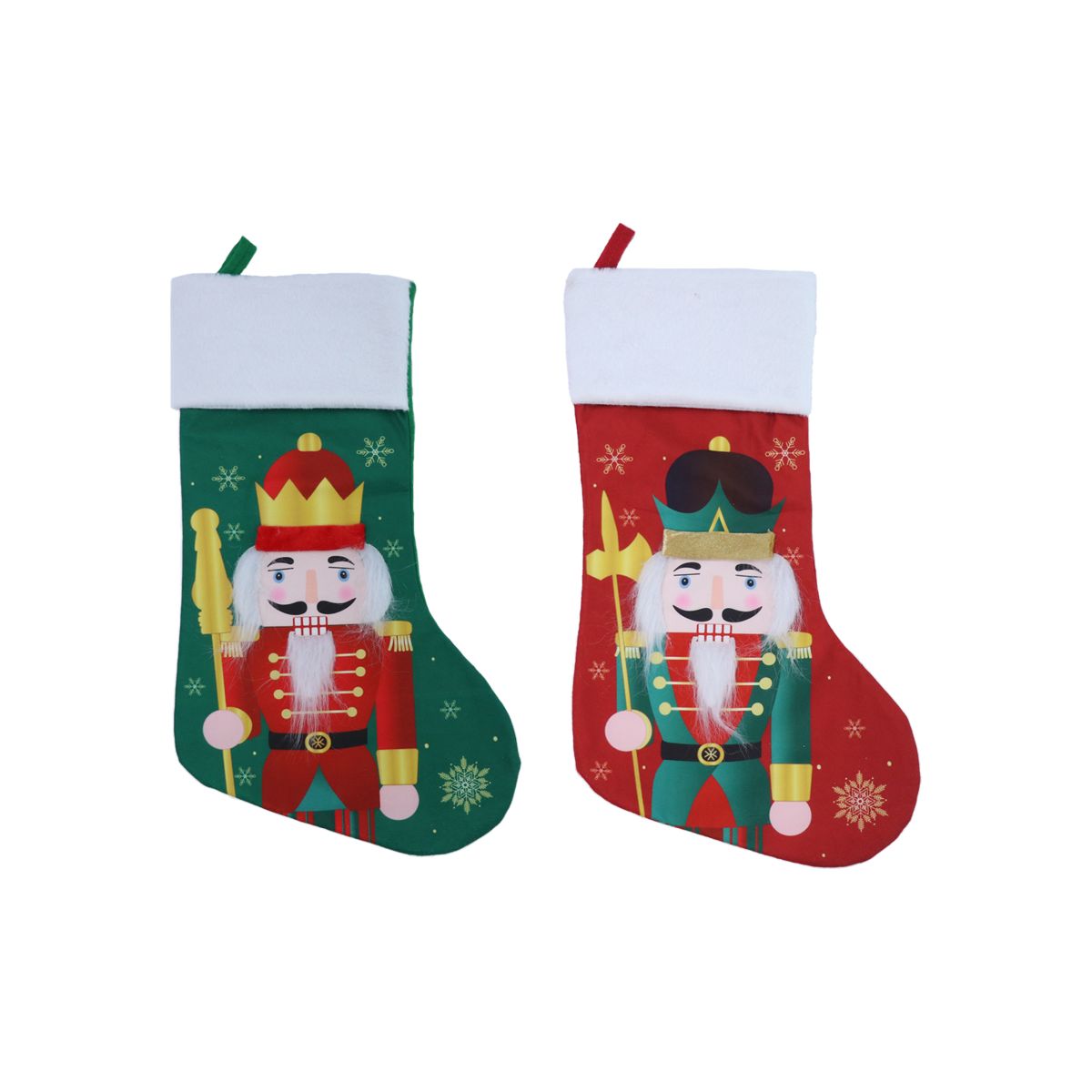 2 Pack Christmas Stocking Nutcracker Design 26 x 44cm - Assorted