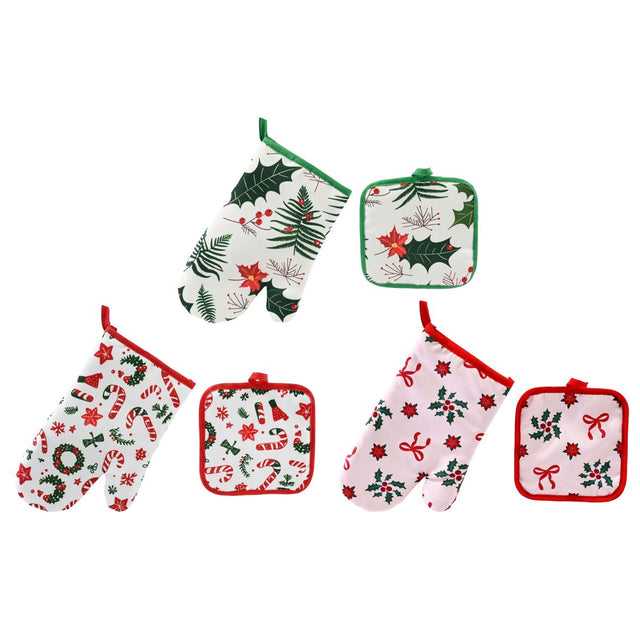 2 Pack Oven Mitt and Pot Holder Set - Assorted Festive Designs