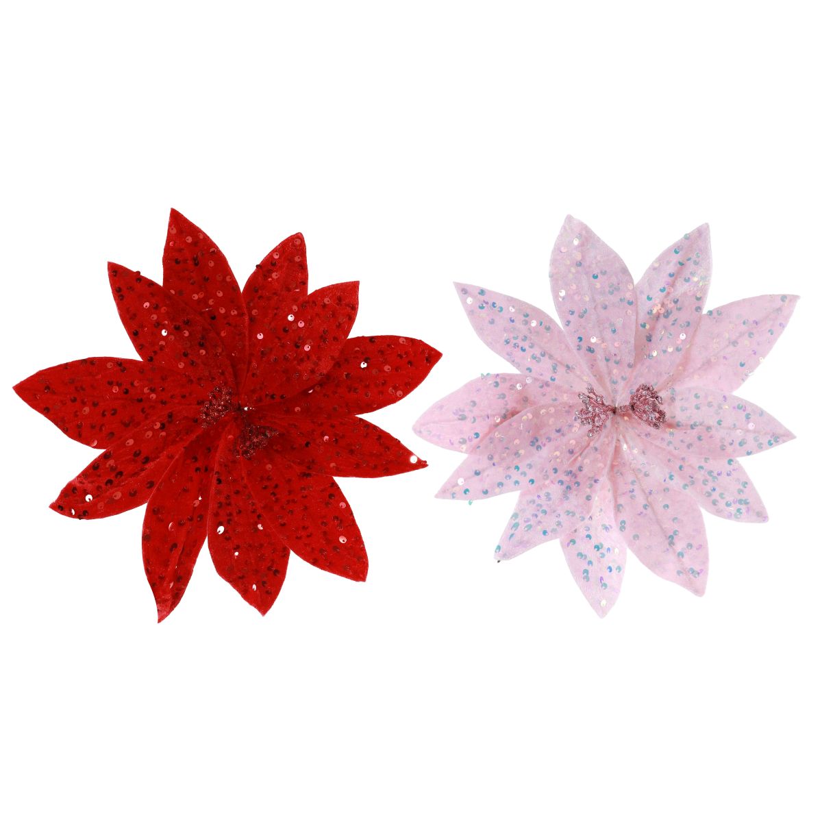 Moonstone Sequin Poinsettia Stem Clip - Assorted