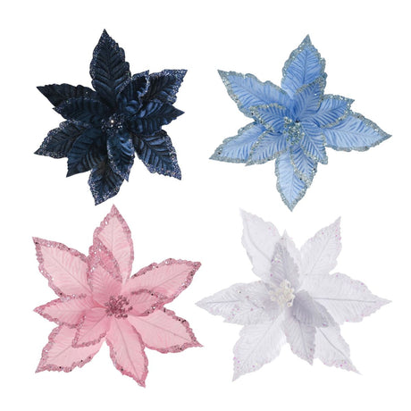 Frosted Poinsettia Stem Clip - Assorted