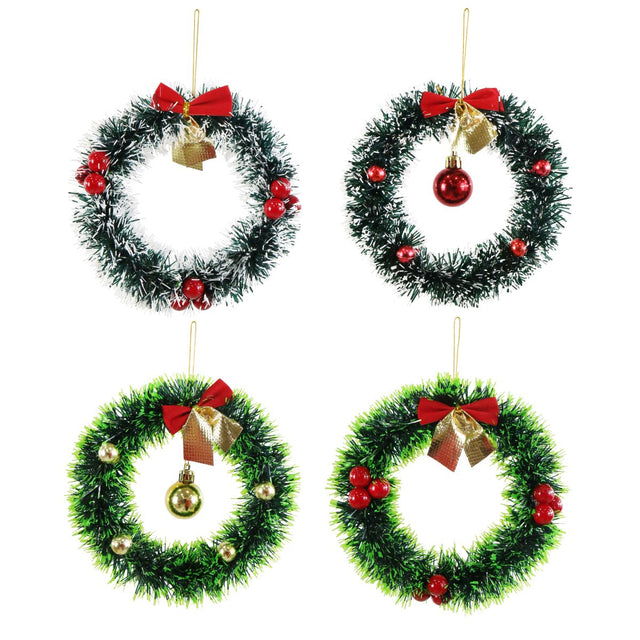Tinsel Hanging Mini Wreath 16cm