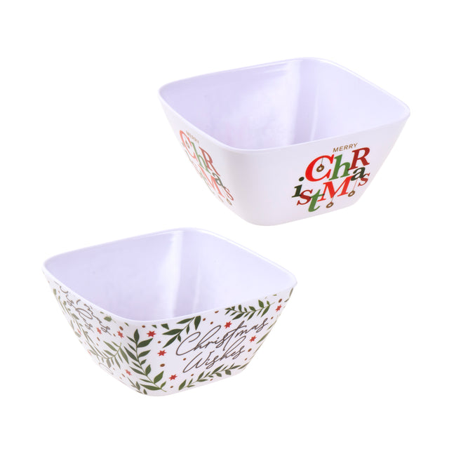 2 Pack Christmas Melamine Square Bowl Small - Assorted