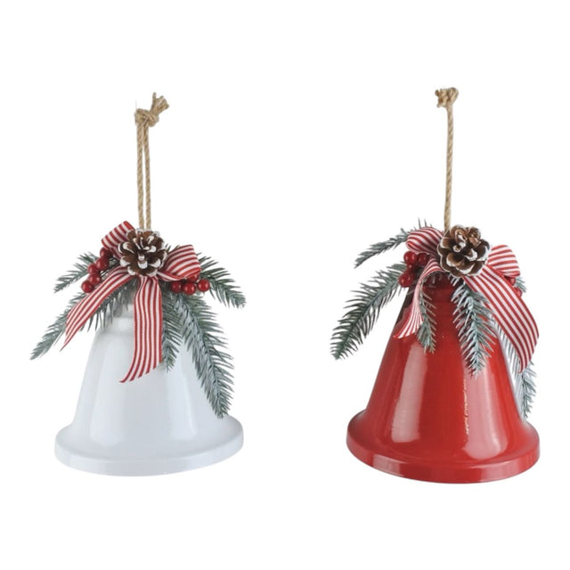 2 Pack Christmas Bell with Stripe Bow 14 x 16cm - Assorted