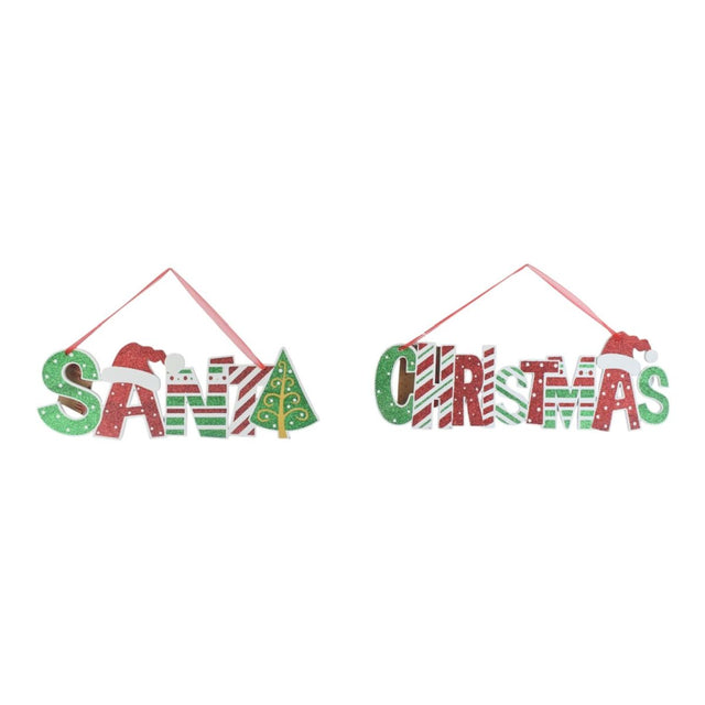 Glitter Santa Christmas Hanging Sign 29 x 10cm