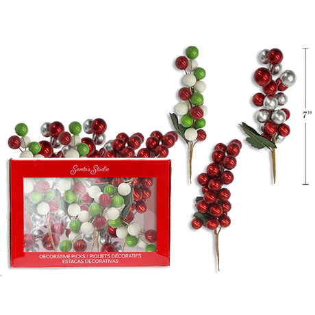 Christmas Holly Berry Pick 18cm - Assorted