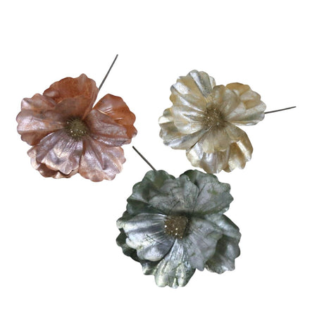 Metallic Christmas Flower Pick 22cm - Assorted