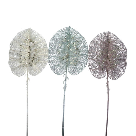 3 Pack Christmas Leaf Pick 82cm - Assorted Champagne/Rose Gold/Green