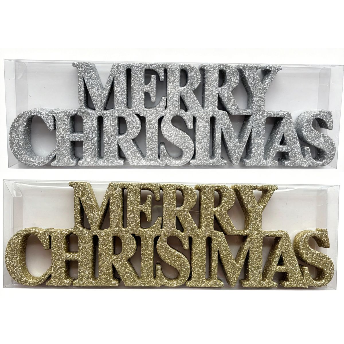Merry Christmas Glitter Sign 32cm - Gold and Silver