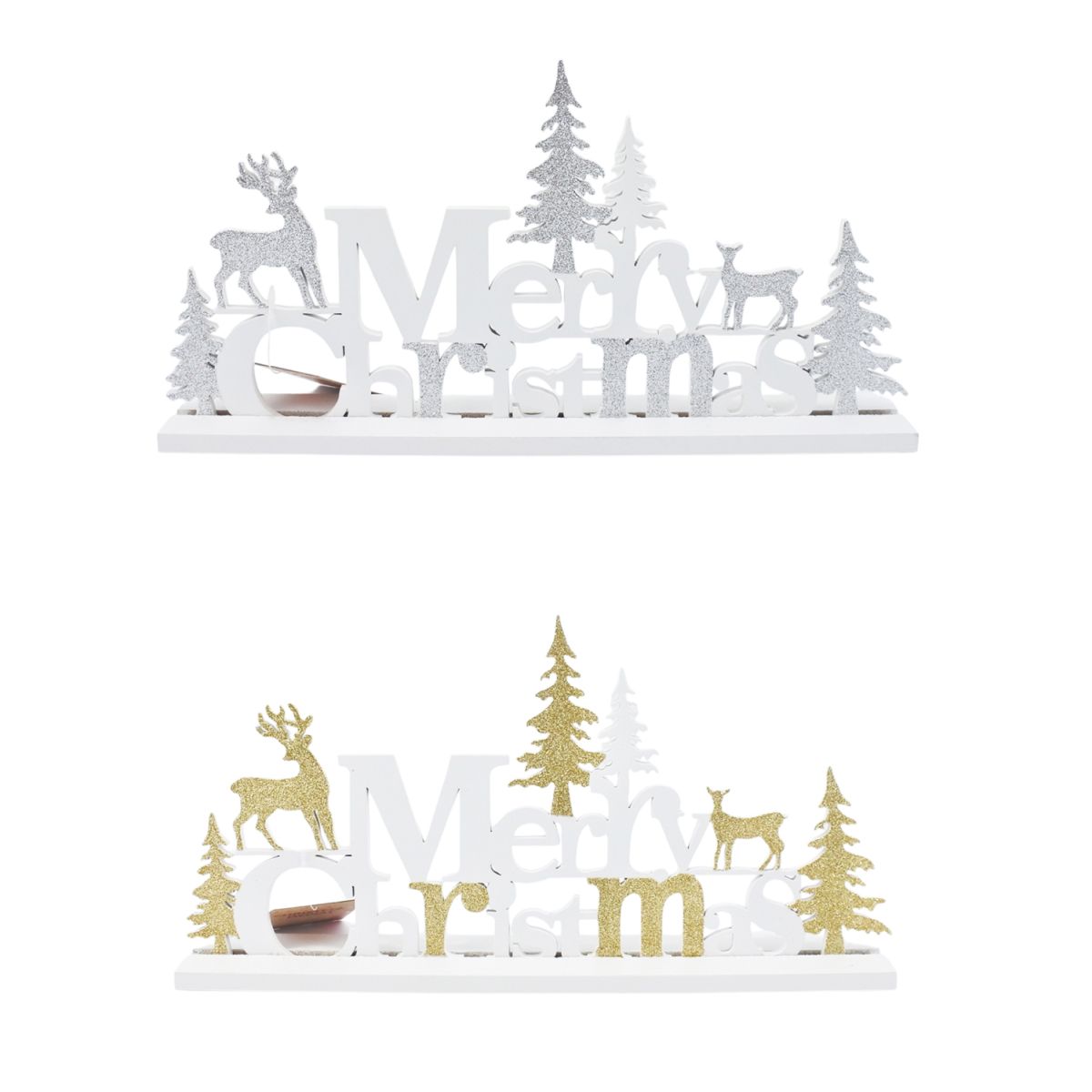 Glitter Merry Christmas Table Decoration 29 x 15cm - Gold/Silver Assorted