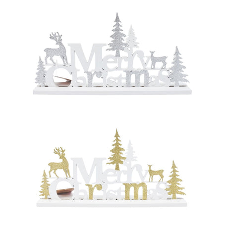 Glitter Merry Christmas Table Decoration 29 x 15cm - Gold/Silver Assorted