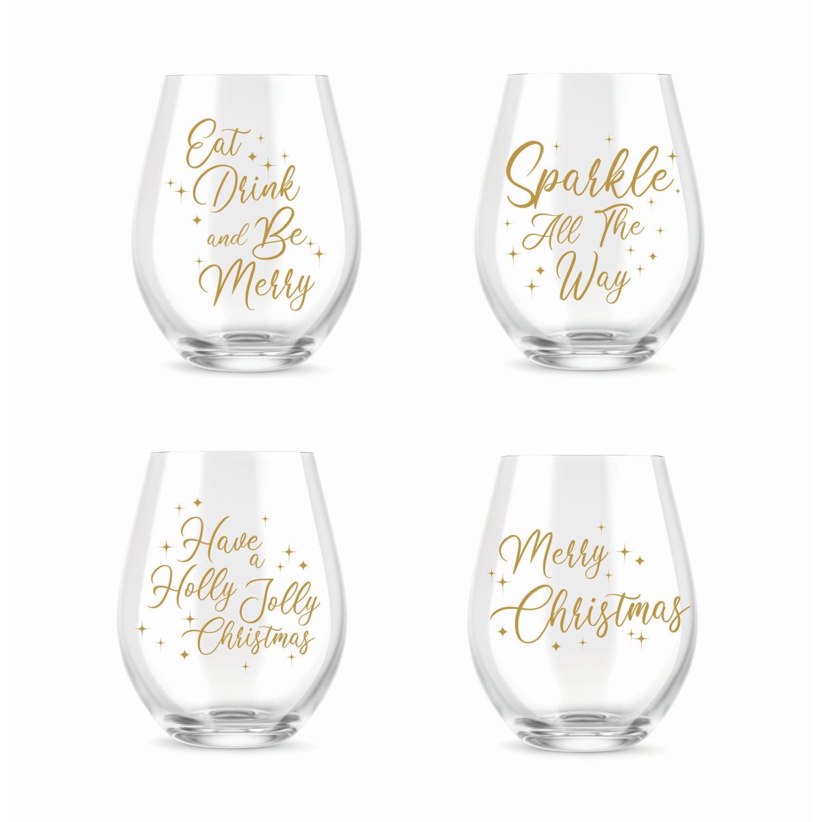 Stemless Glass 550ml - Gold Script Assorted