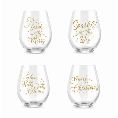 Stemless Glass 550ml - Gold Script Assorted