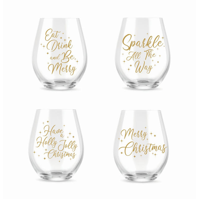Stemless Glass 550ml - Gold Script Assorted