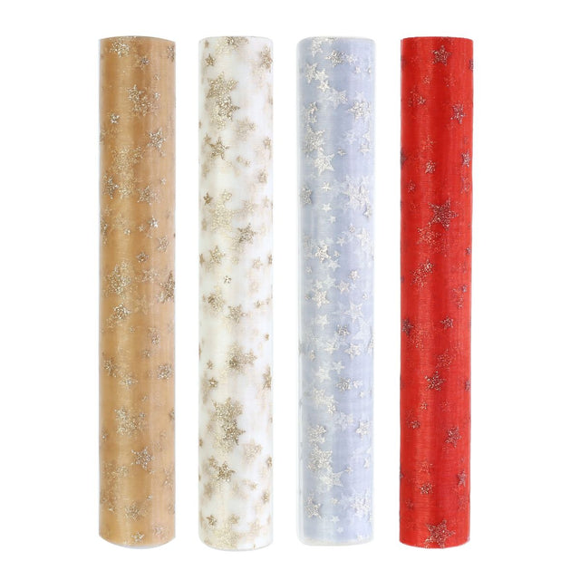 Organza Stars Table Runner Roll 3m - Assorted