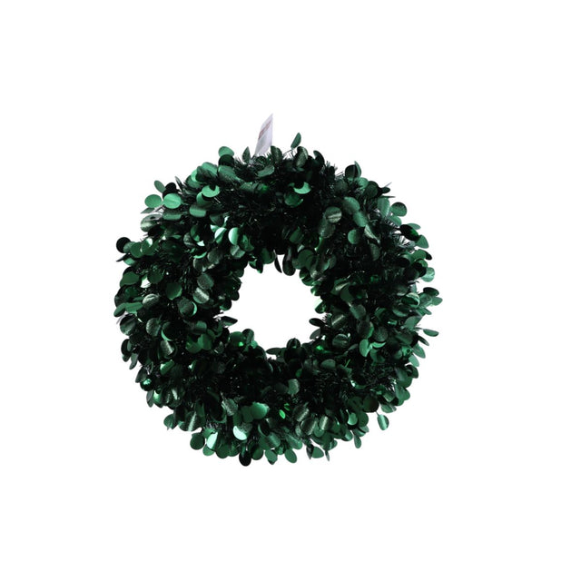 Christmas Tinsel Wreath 30cm - Forest Green
