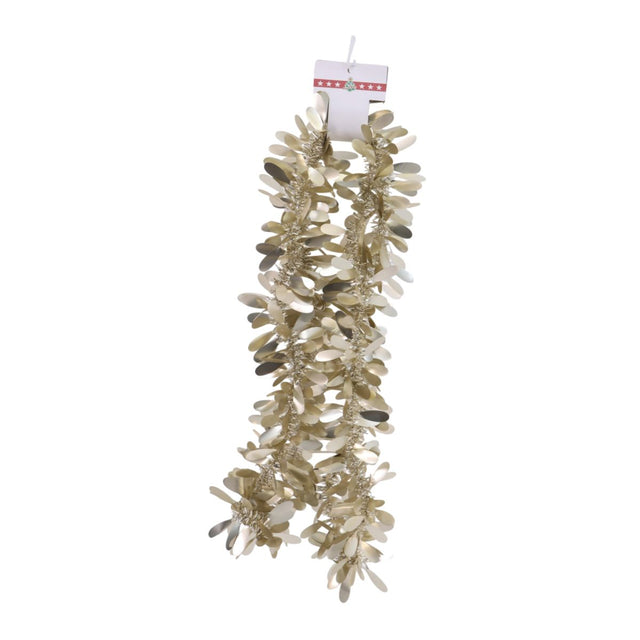 Christmas Tinsel Garland Matte Leaf 2.74m - Champagne