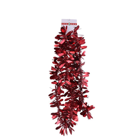 Christmas Tinsel Garland Matte Leaf 2.74m - Burgundy