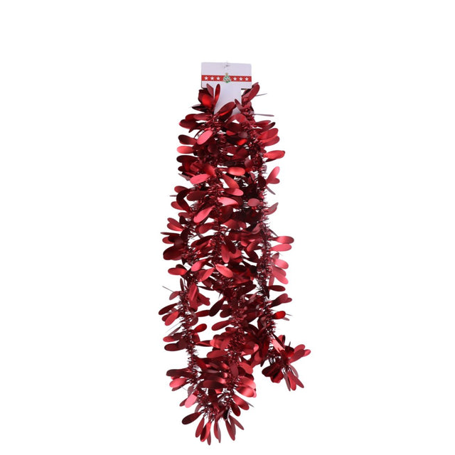 Christmas Tinsel Garland Matte Leaf 2.74m - Burgundy