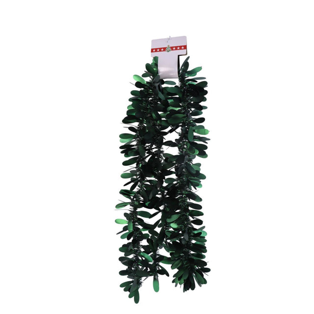 Christmas Tinsel Garland Matte Leaf 2.74m - Forest Green