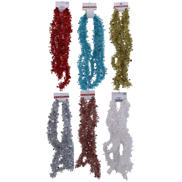 6 Pack Star and Ball Tinsel Garland 5m - Assorted