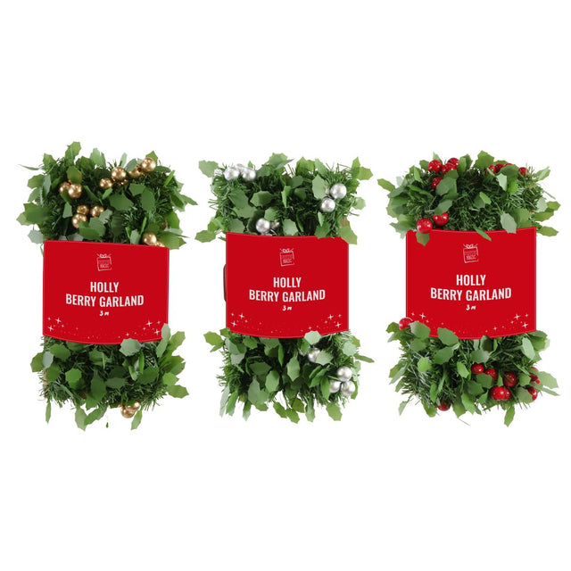 Holly Berry Garland 3m - Assorted
