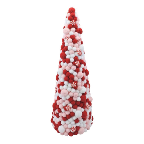 Xmas Pom Pom Cone Tree 13cm - Red/Pink/White