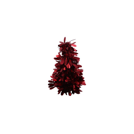 Matte Leaf Tinsel Christmas Tree 25cm - Burgundy