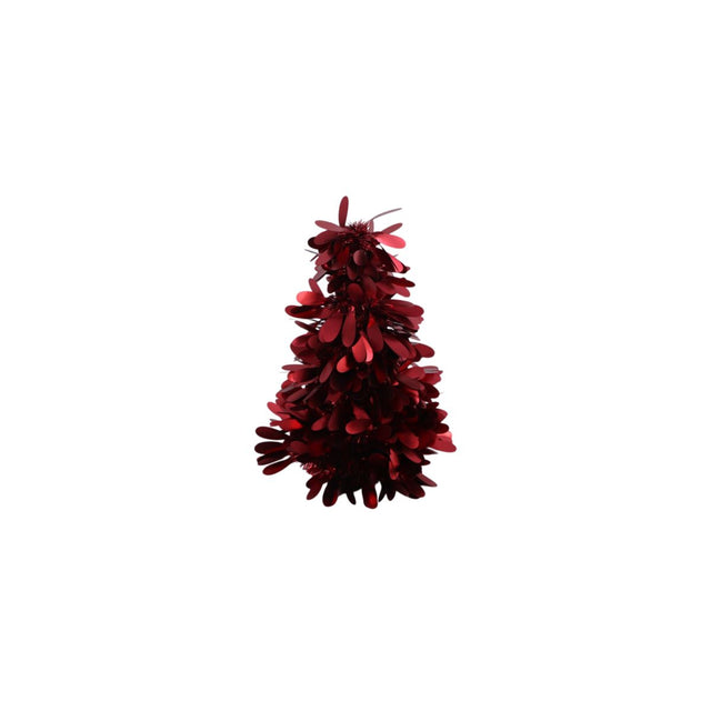 Matte Leaf Tinsel Christmas Tree 25cm - Burgundy