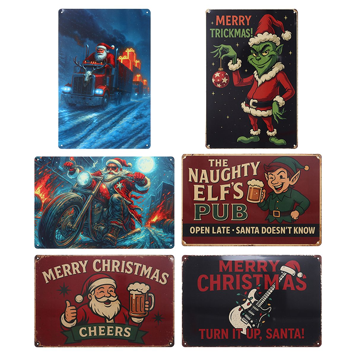 6 Assorted Christmas Metal Signs 20 x 30cm