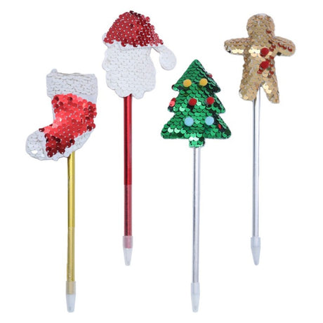 4 Pack Christmas Novelty Sequin Pens - Assorted