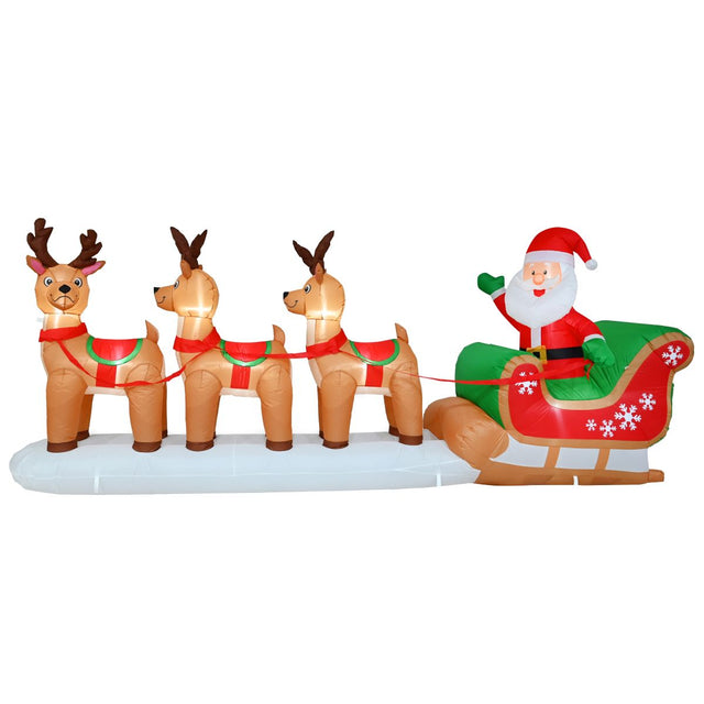 Triple Reindeer Santa Sleigh Inflatable Christmas Decoration 360cm
